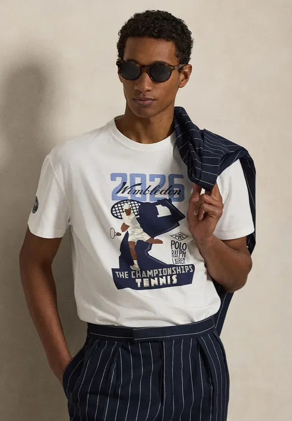 Футболка хлопковая Wimbledon classic fit graphic t-shirt Polo Ralph Lauren, белый — фото 4