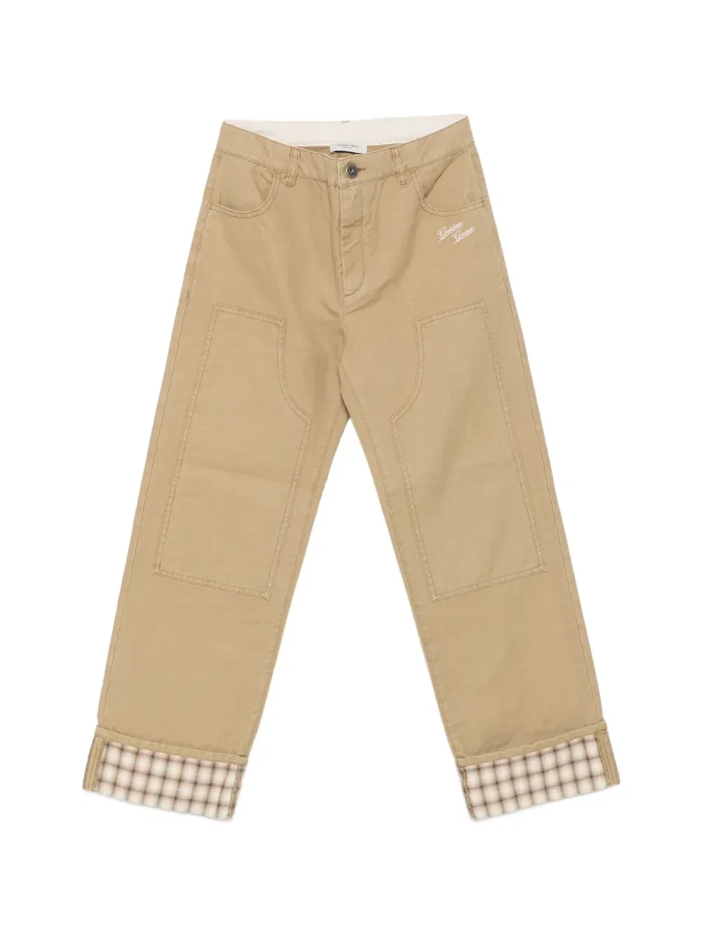 Брюки с клетчатой отделкой и вставками Golden Goose Kids, бежевый
