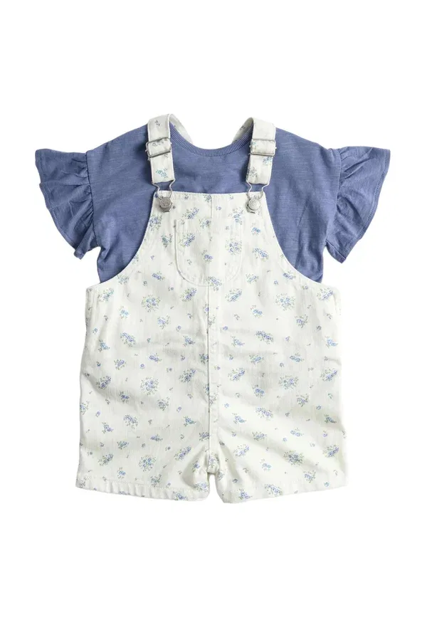 Комплект с цветочным принтом из футболки и комбинезона, Floral dungaree set, Marks & Spencer, Cream Mix