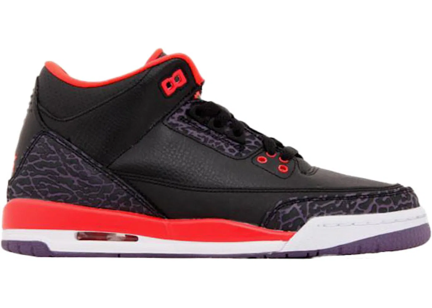 Детские кроссовки Lifestyle с принтом Jordan 3 Retro Jordan, Black/Bright Rmsn-Cnyn Purple-Pure