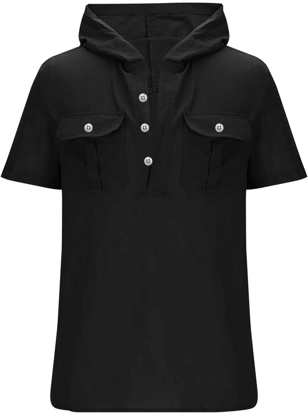 Мужская спортивная футболка с капюшоном и пуговицами, Black — фото 3