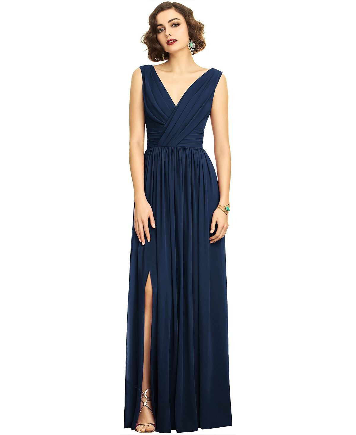 

Шифоновое платье со сборками Dessy Collection, темно-синий