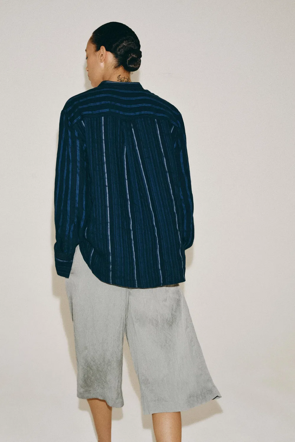 Полосатая нагрудная рубашка из коллекции ZW ZARA, Indigo — фото 3