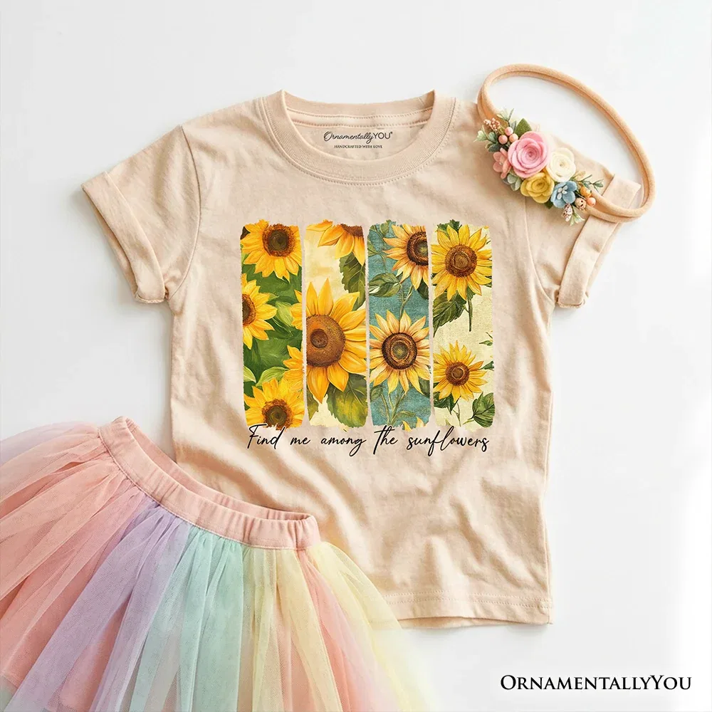 Детская футболка для девочек с принтом Find Me Among the Sunflowers OrnamentallyYou, Sand