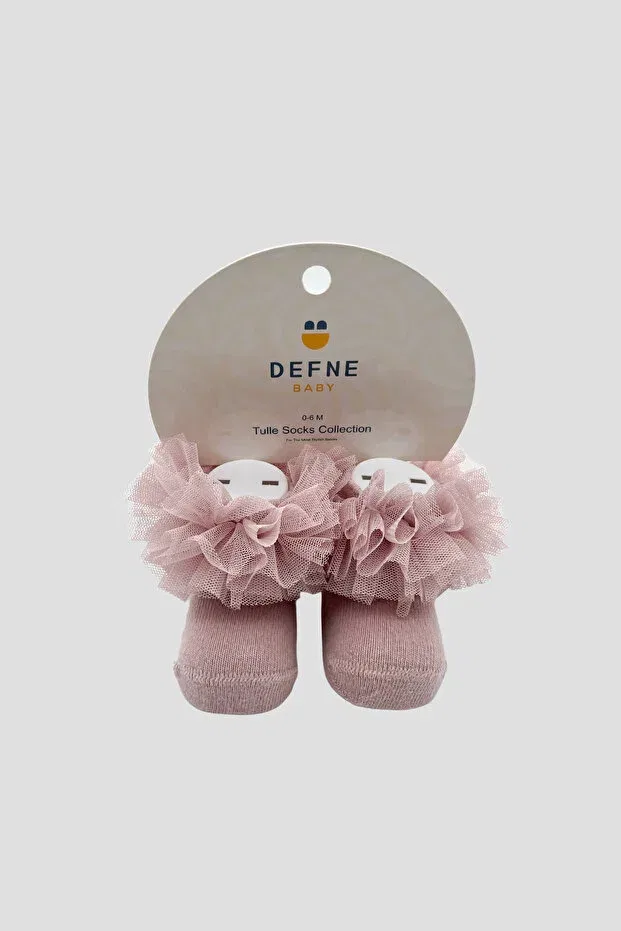 Детские пинетки-носочки для девочек с оборкой Defne Baby, Dark Pink