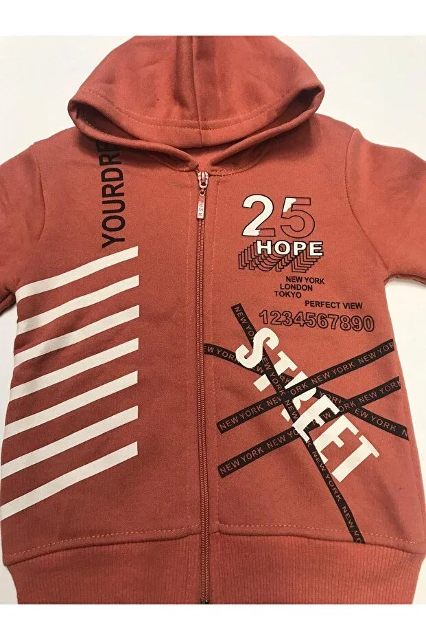 Детское худи с принтом Winter 3 yarn 25 printed zipper hooded male sweatshirt cardigan Baby Slon Kids Clup, Brown-Tile — фото 2