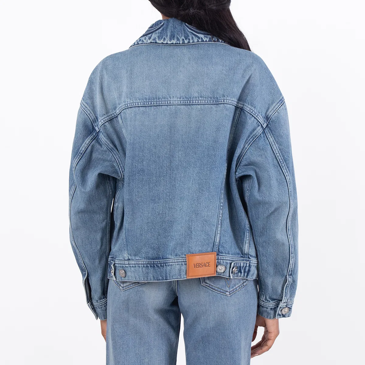 Джинсовая куртка-тракер Barocco Denim Trucker Jacket Versace, Medium Blue — фото 4