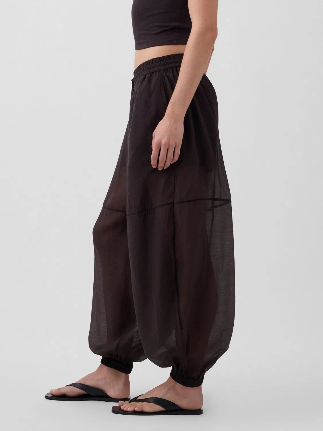 Штаны-парашюты из шифона с манжетами Gap, коричневый — фото 4