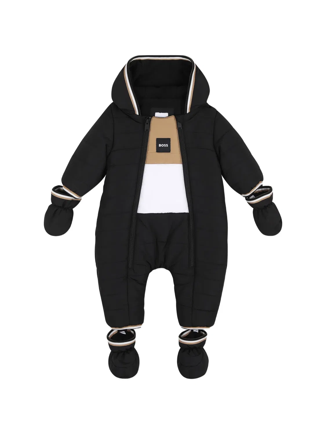Стеганый зимний комбинезон с капюшоном Boss Kidswear, черный