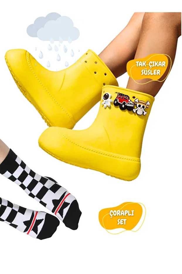 Детские резиновые сапоги для девочек с принтом Giraffe Socks Set Casabony, Yellow