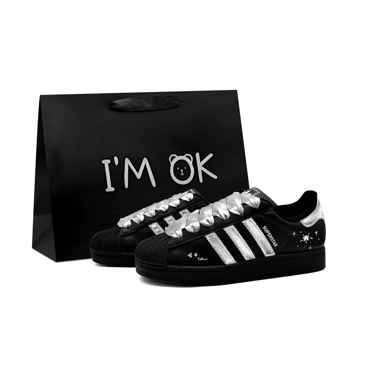 Детские кроссовки для скейтбординга Superstar 2 с серебристыми вставками, Adidas Originals, Black Silver