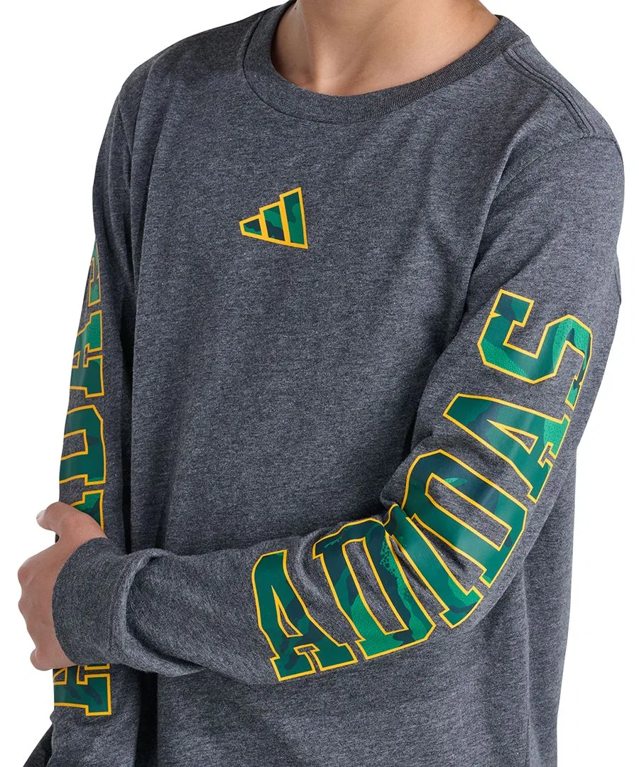 Футболка с длинным рукавом с камуфляжным принтом adidas, Dark Gray Heather — фото 3