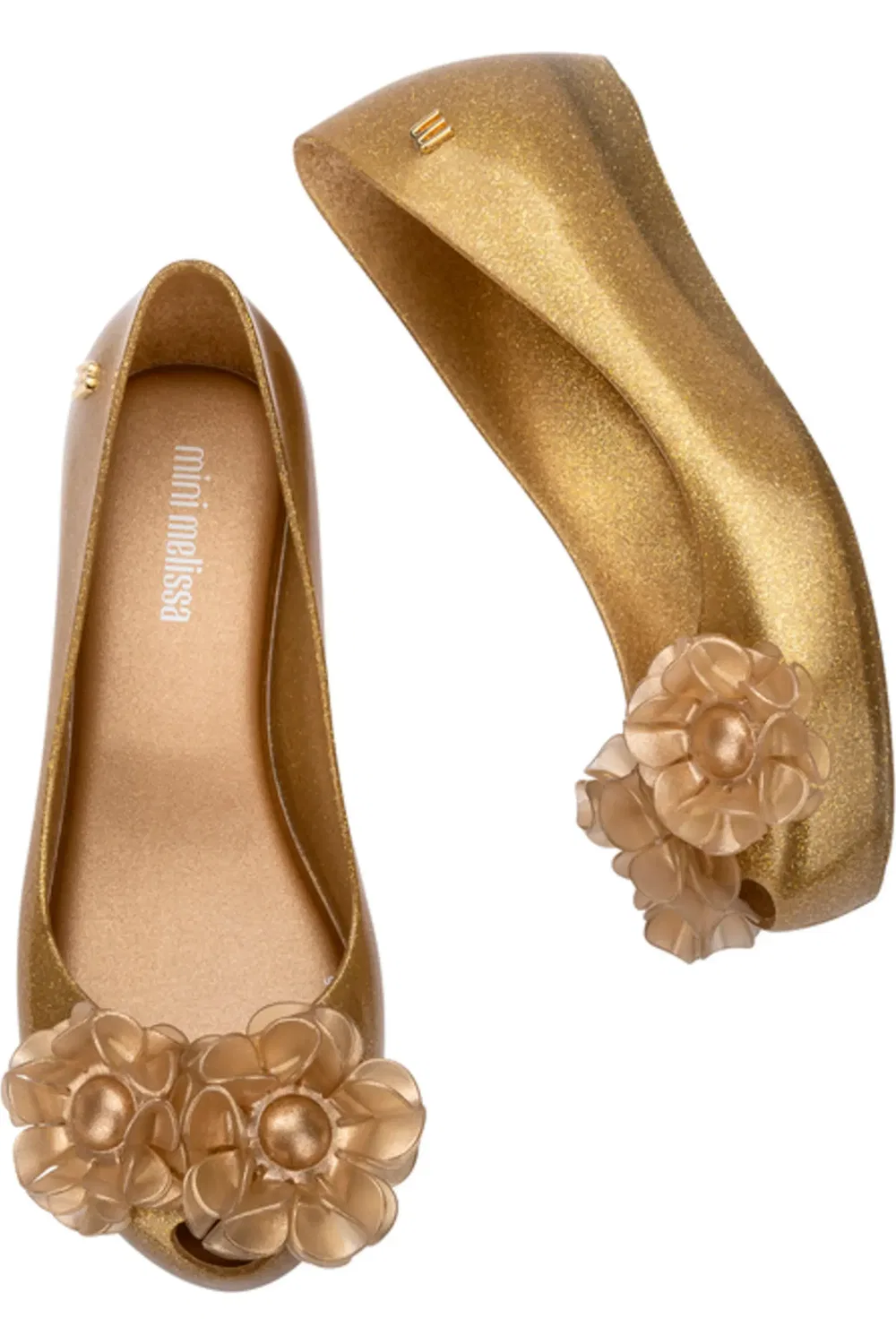 Детские туфли балетки с цветочными аппликациями Mini Ultragirl Springtime Mini Melissa, Beige Glitter — фото 3