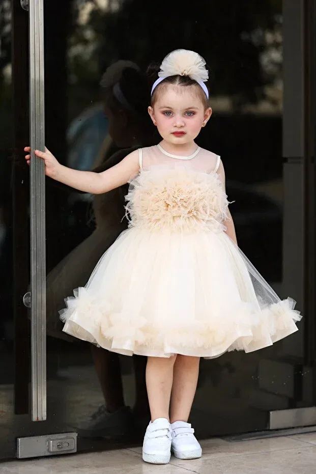 Детское платье для девочек с оборками A-Line Miss Rain, Beige