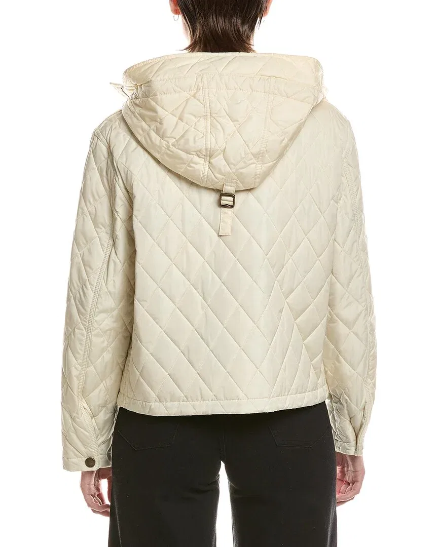 Женская стеганая куртка с капюшоном и застежкой-молнией Pembroke Burberry, White — фото 2