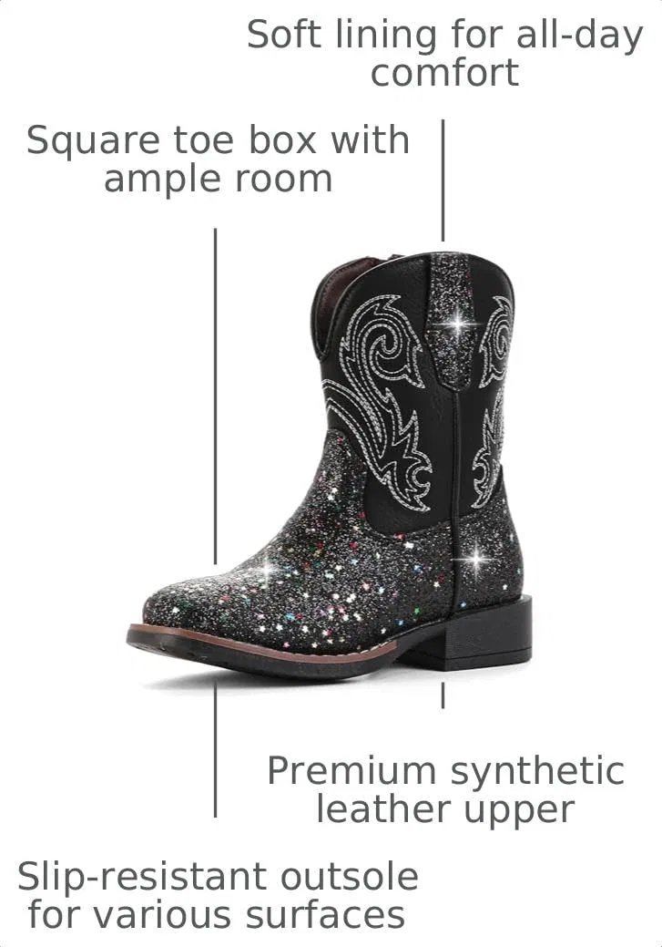 Детские сапоги для девочек с блестками Cowgirl Boots IUV KIDS, Black Glitter — фото 3