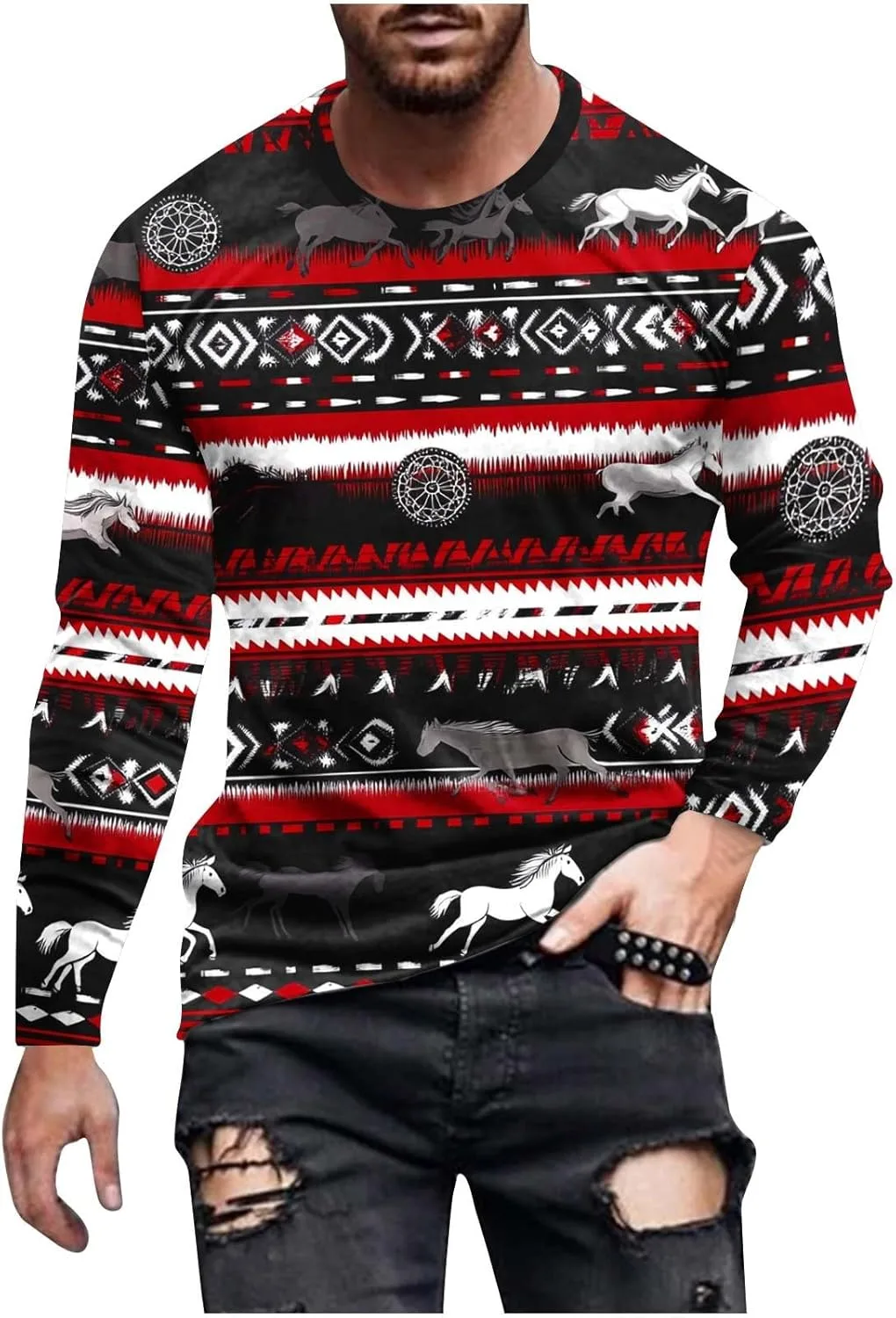 

Футболка с длинным рукавом Muscularfit с этническим принтом Aztec