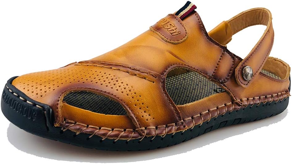 

UPIShi Мужские закрытые сандалии с повседневным кожаным ремешком, спортивные, регулируемые, обувь типа «рыбак», коричневый