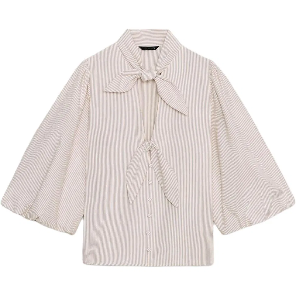 Женская рубашка с воротником-стойкой Brown/White ZARA, Brown/White