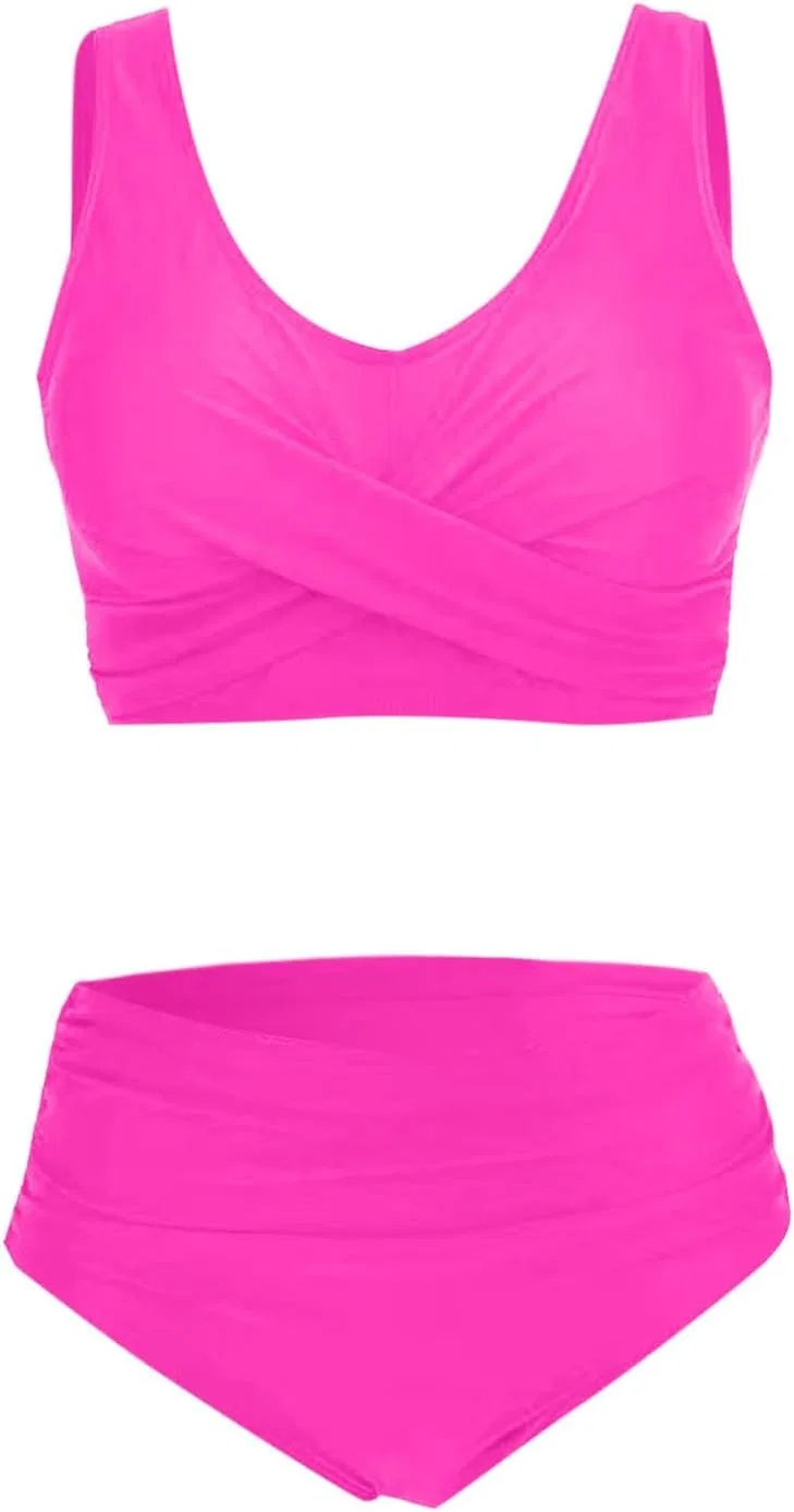 Женский танкини с высокой талией и утяжкой, Hot Pink — фото 3