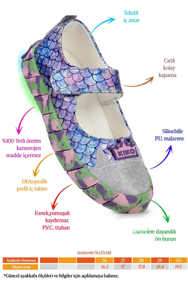 Детские балетки для девочек с принтом Zubin mermaid velcro lighted Kiko Kids, Lilac — фото 2