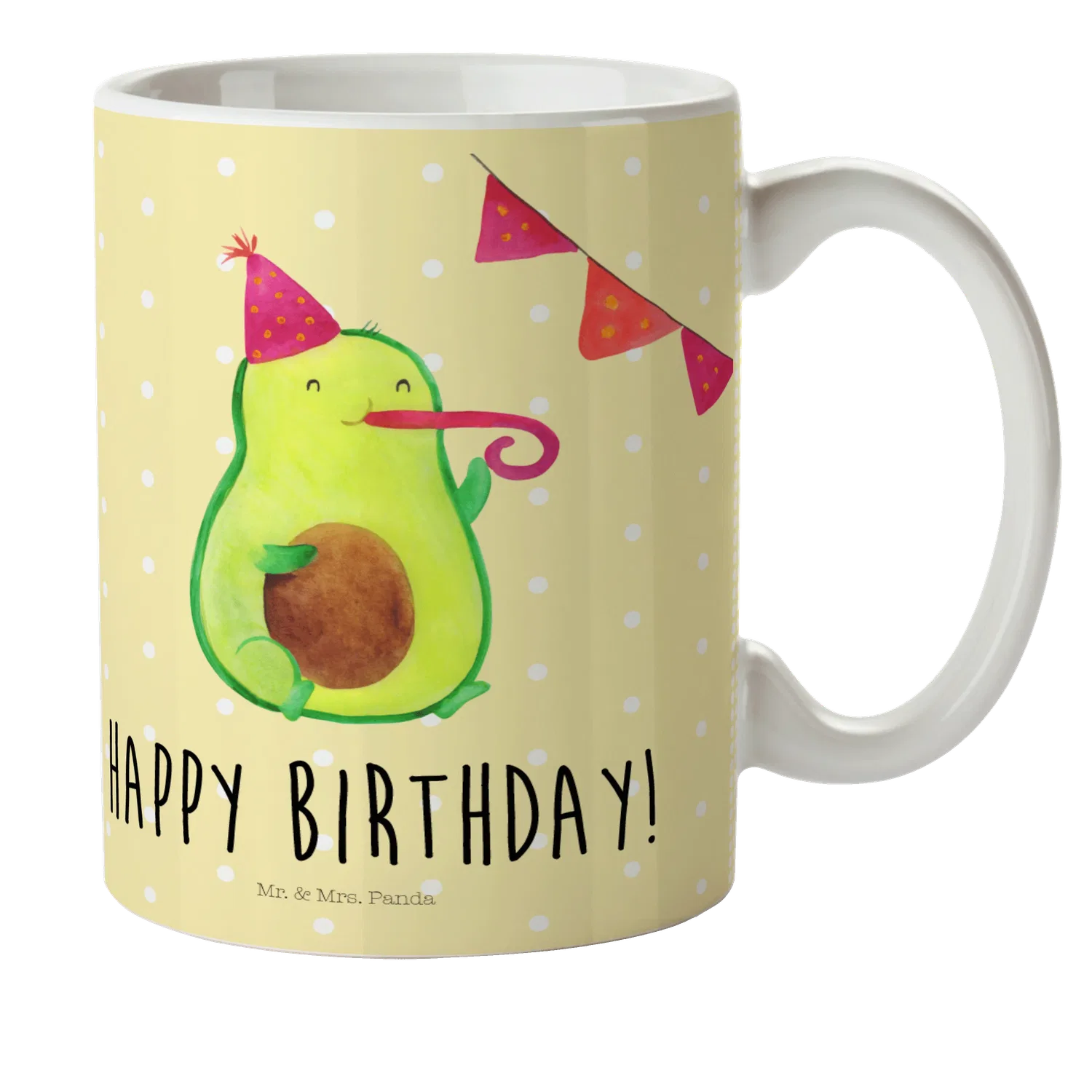 Детская кружка с принтом авокадо и надписью Avocado Geburtstag Mr. & Mrs. Panda, желтый