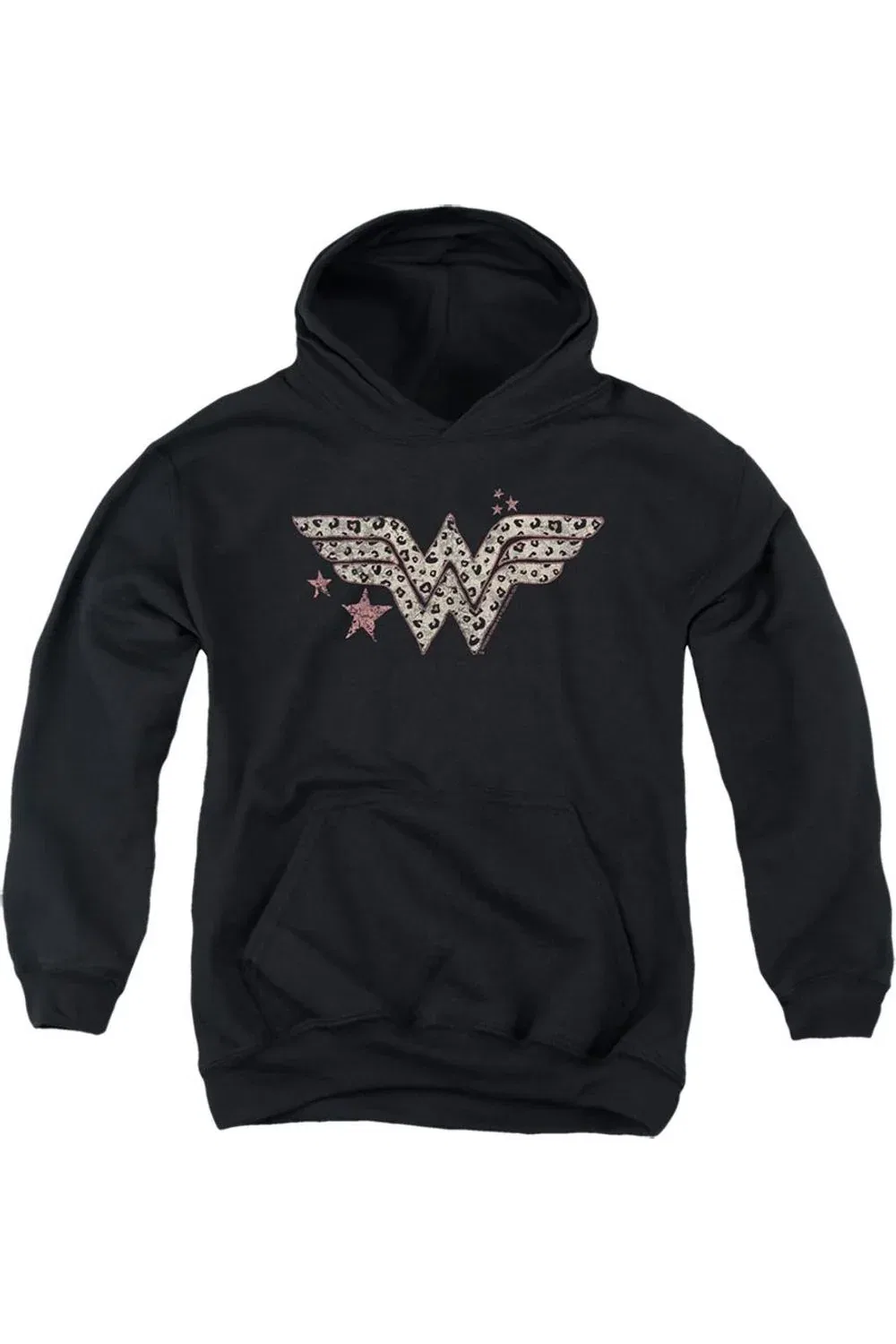 Детское худи с капюшоном с принтом Wonder Woman Leopard Gildan, черный