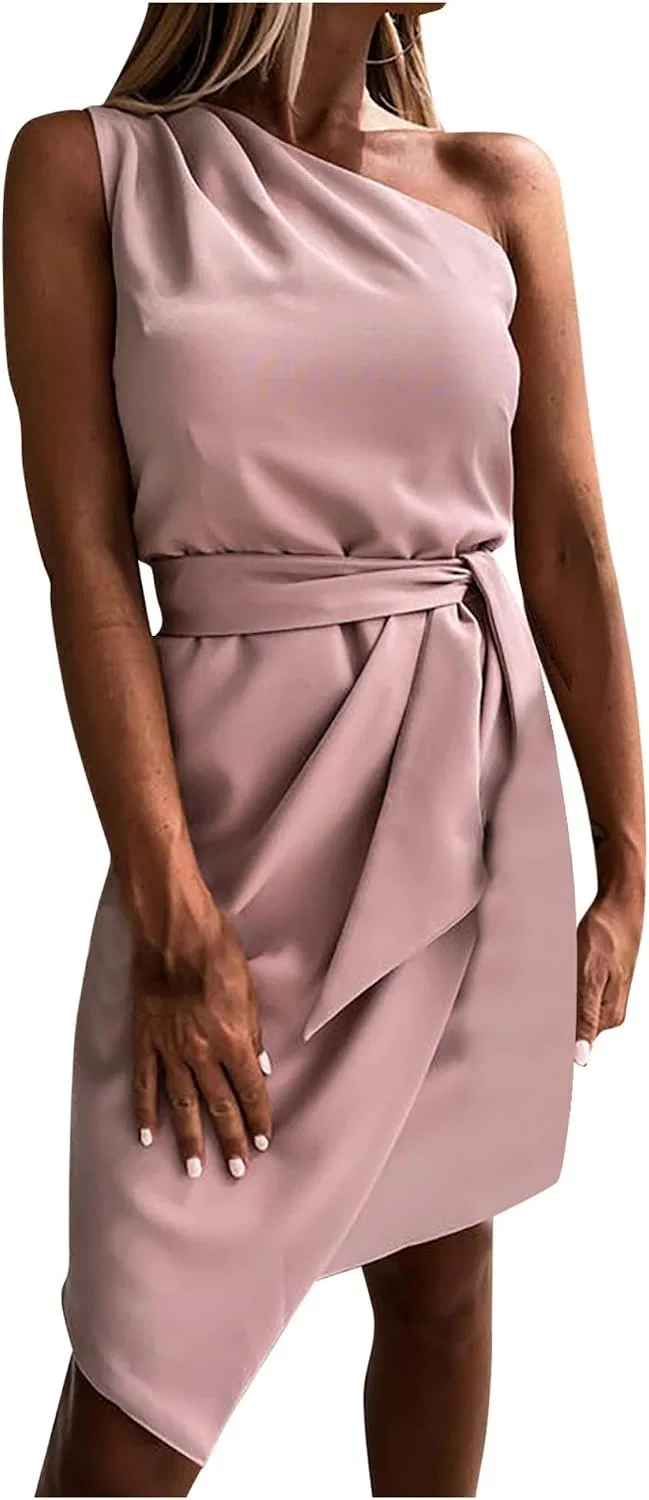 Женское коктейльное платье с вырезом и завязками на поясе Satin, Pink
