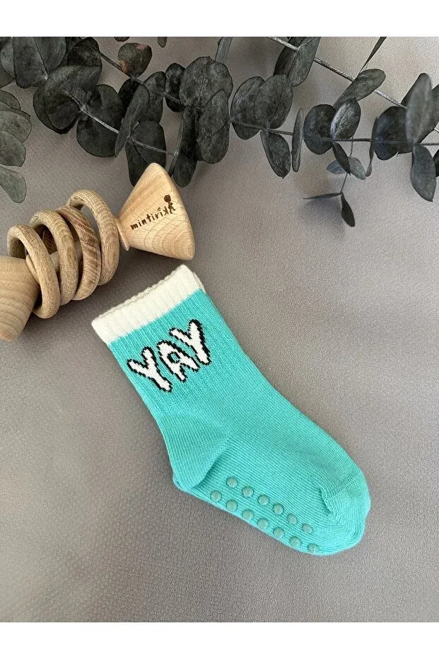 Детские носки для новорожденных с принтом Bamboo corded baby socks Mintirik, Green And White