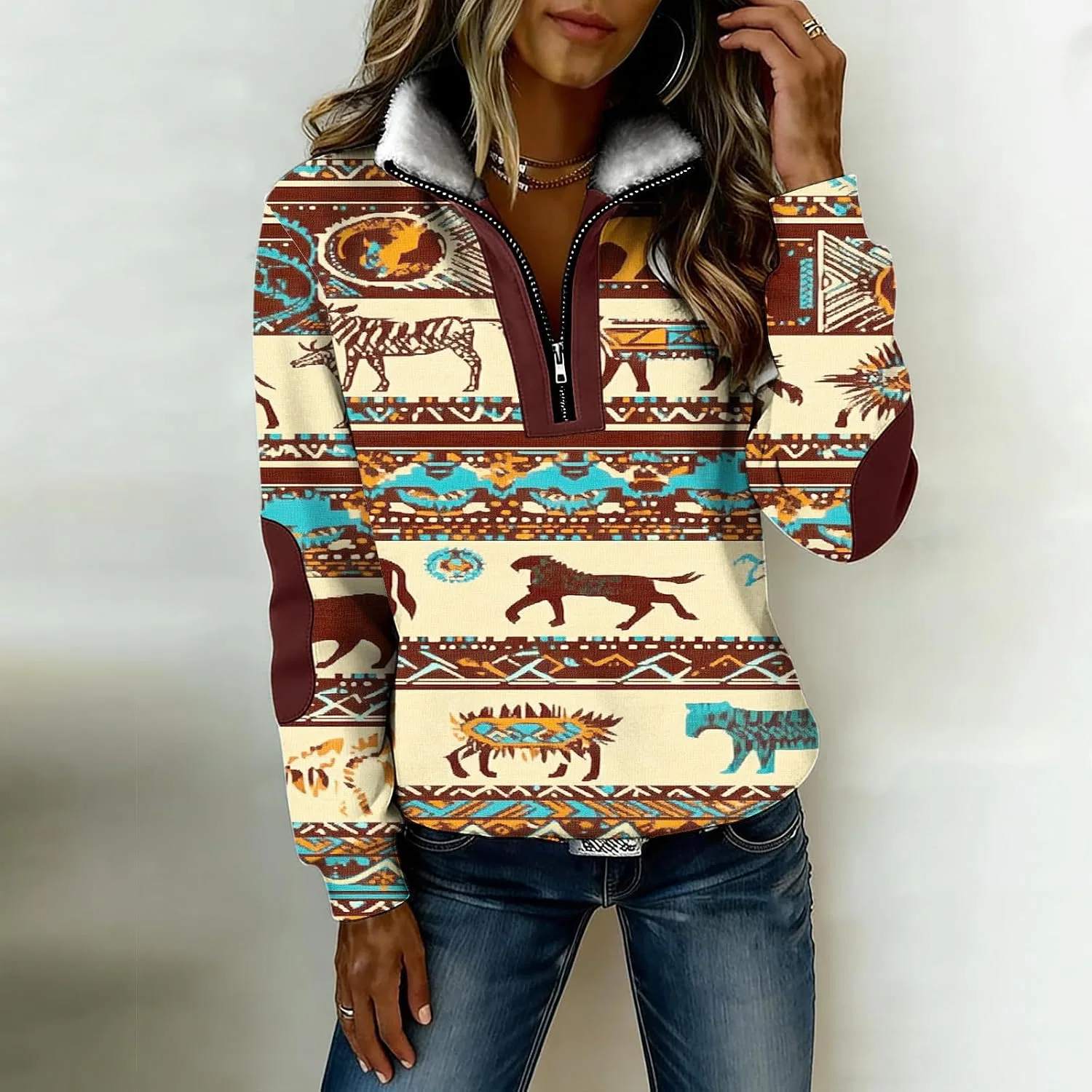 Женский свитшот с принтом Aztec Print, мультиколор — фото 3