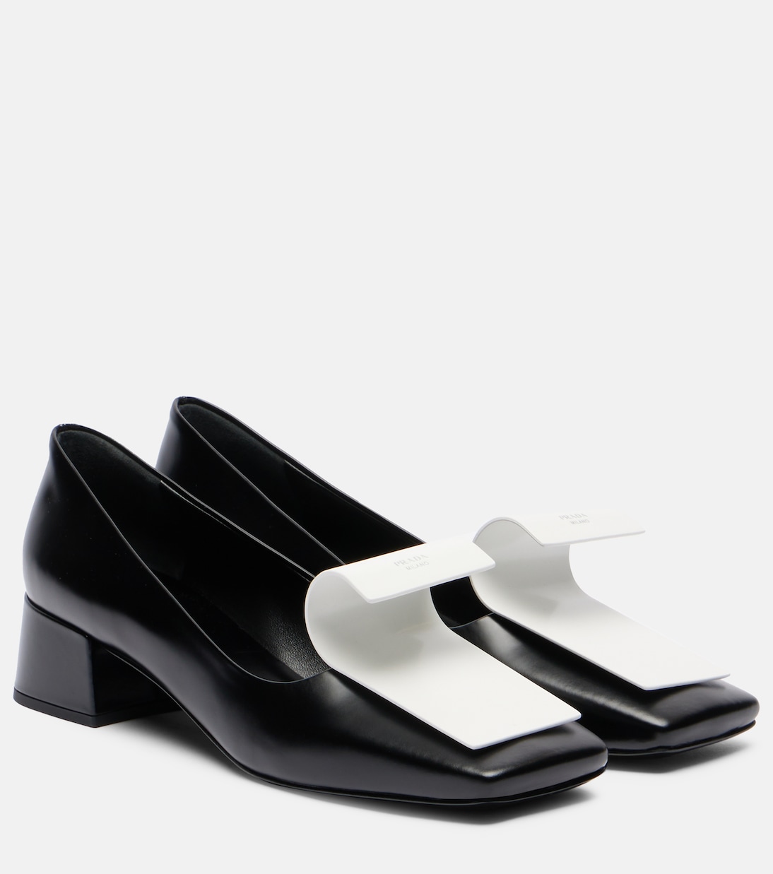 Кожаные лоферы Prada, Nero+Bianco