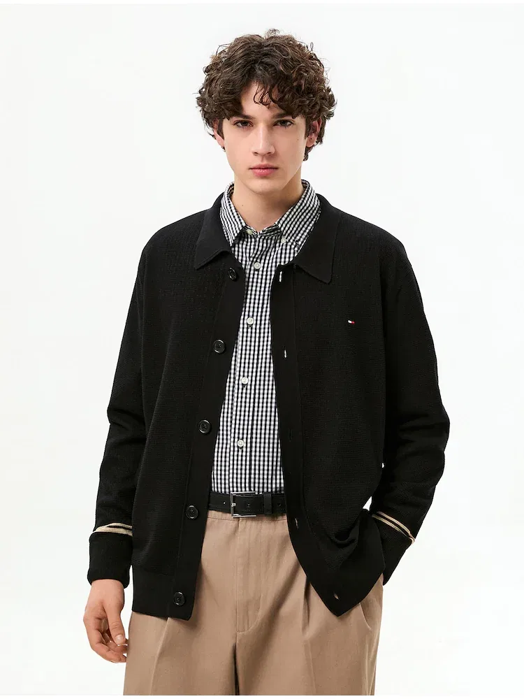 Кардиган с воротником, Regular Fit, T12G1KCD721ML1BDS TOMMY HILFIGER, Black