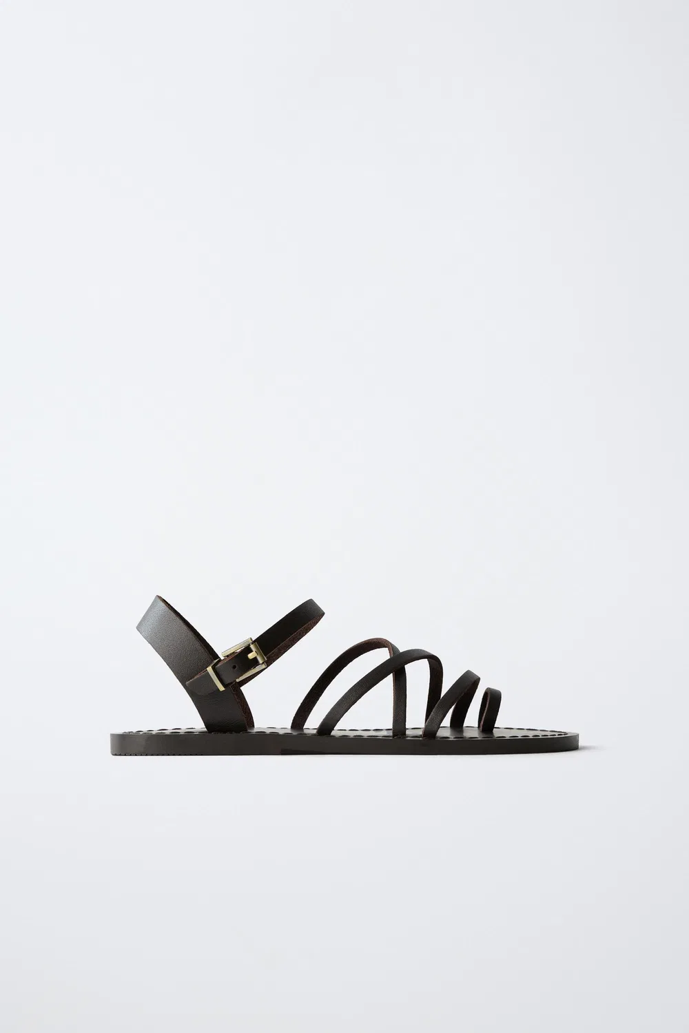 Кожаные сандалии с ремешками ZARA, Brown