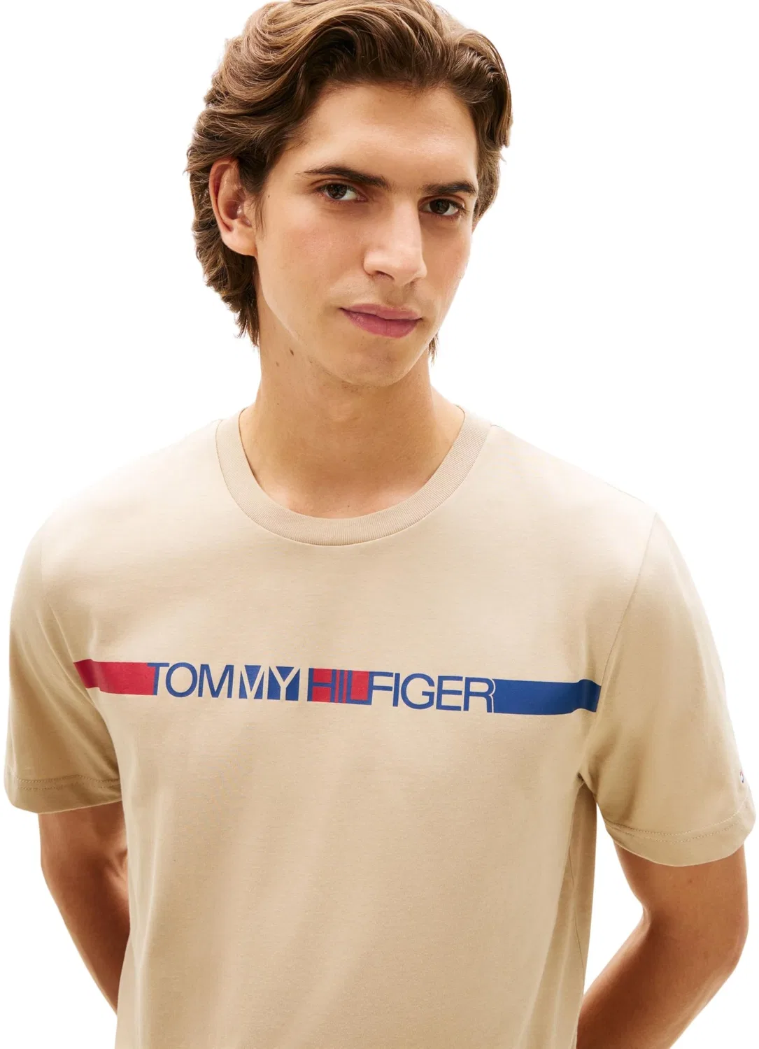 Мужская футболка с коротким рукавом Brand Love Stripe Tee Tommy Hilfiger, Khaki Sandalwood — фото 4