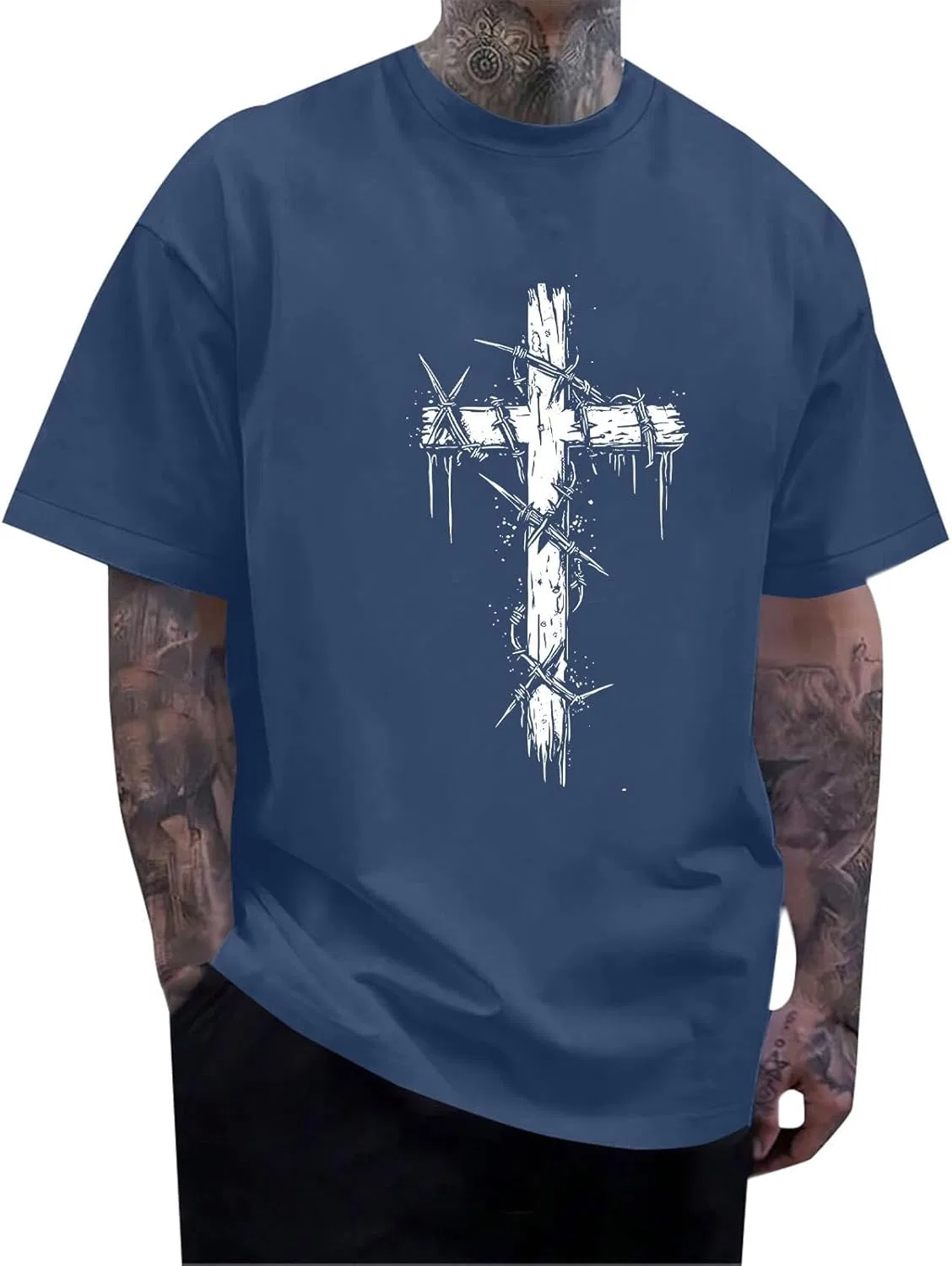 Мужская футболка с принтом креста, Regular Fit, Navy