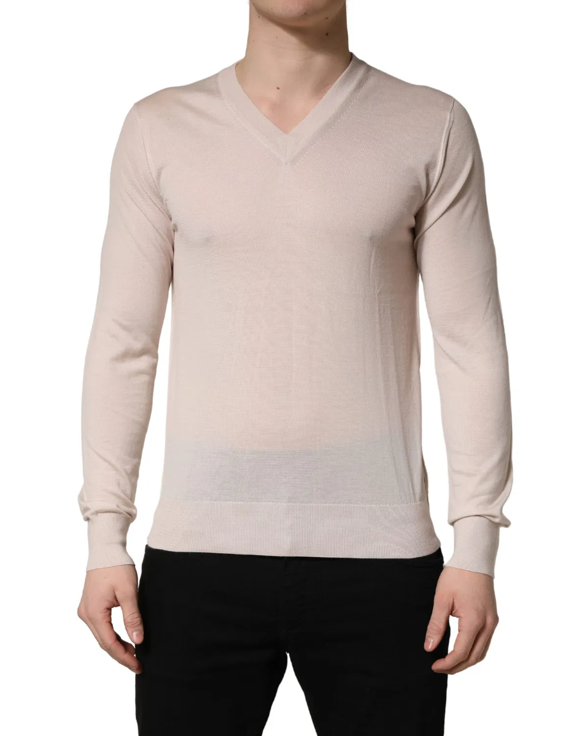 Мужской пуловер с V-образным вырезом V-Neck Pullover Dolce & Gabbana, Beige — фото 4