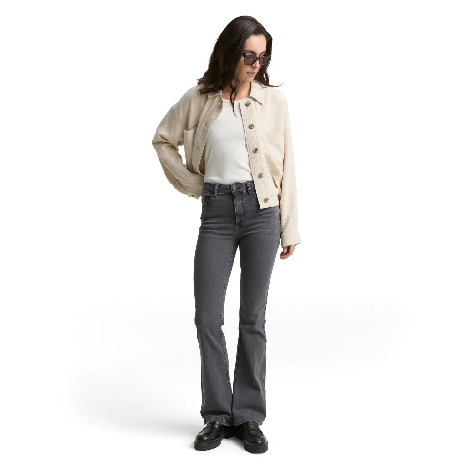 Женская джинсовая блузка с вырезом лодочки TOM TAILOR, Grey Denim — фото 4