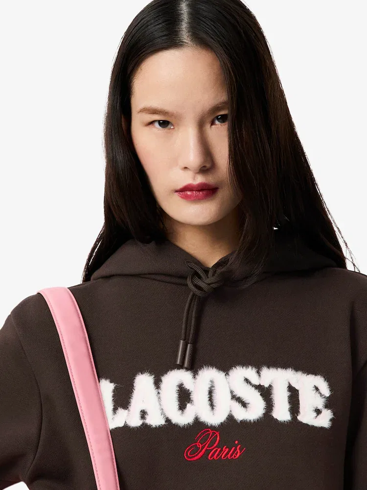 Худи женская Lacoste SKB Fluffy Lettering, с логотипом, синяя — фото 2