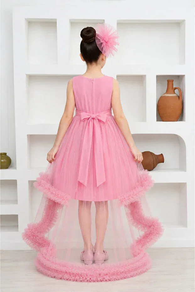 Детское платье для девочек с принтом Tail detail girls princess dress Babyhola, Pink — фото 2