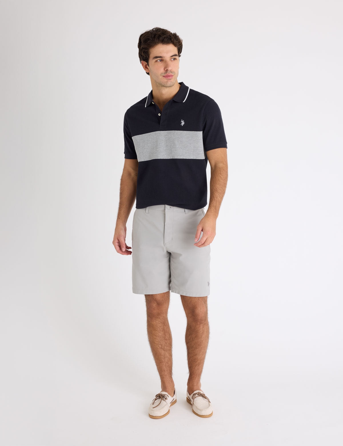 Мужская футболка-поло U.S. Polo Assn. Ottoman Knit Colorblock, черный/серый — фото 3