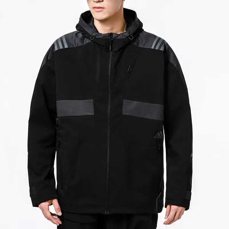 Куртка спортивная с капюшоном трикотажная Adidas, черный — фото 4
