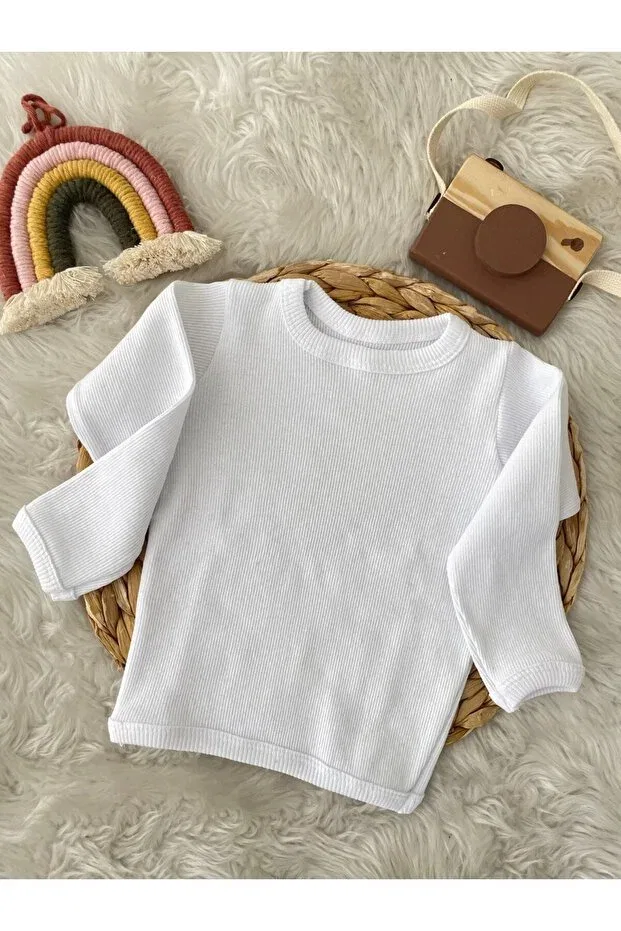Детское боди с длинным рукавом Unisex Akif Giyim, White