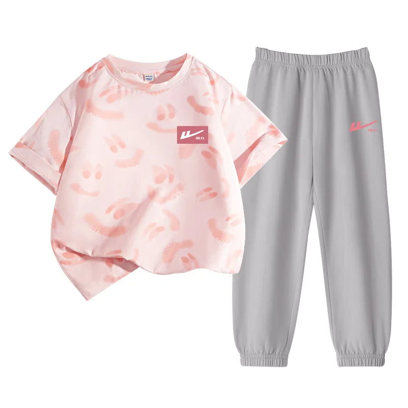 Детский спортивный комплект с круглым вырезом, тонкий стрейч, Pink/H White Logo Foundation K-Gray/H Label Pink K, WARRIOR