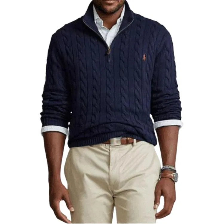 Мужской трикотажный джемпер с воротником-стойкой синий Polo Ralph Lauren, Blue