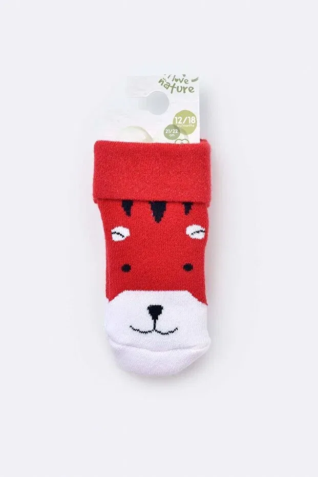 Детские носки-полотенце с принтом Baby Towel Socks Red Biorganic, Red