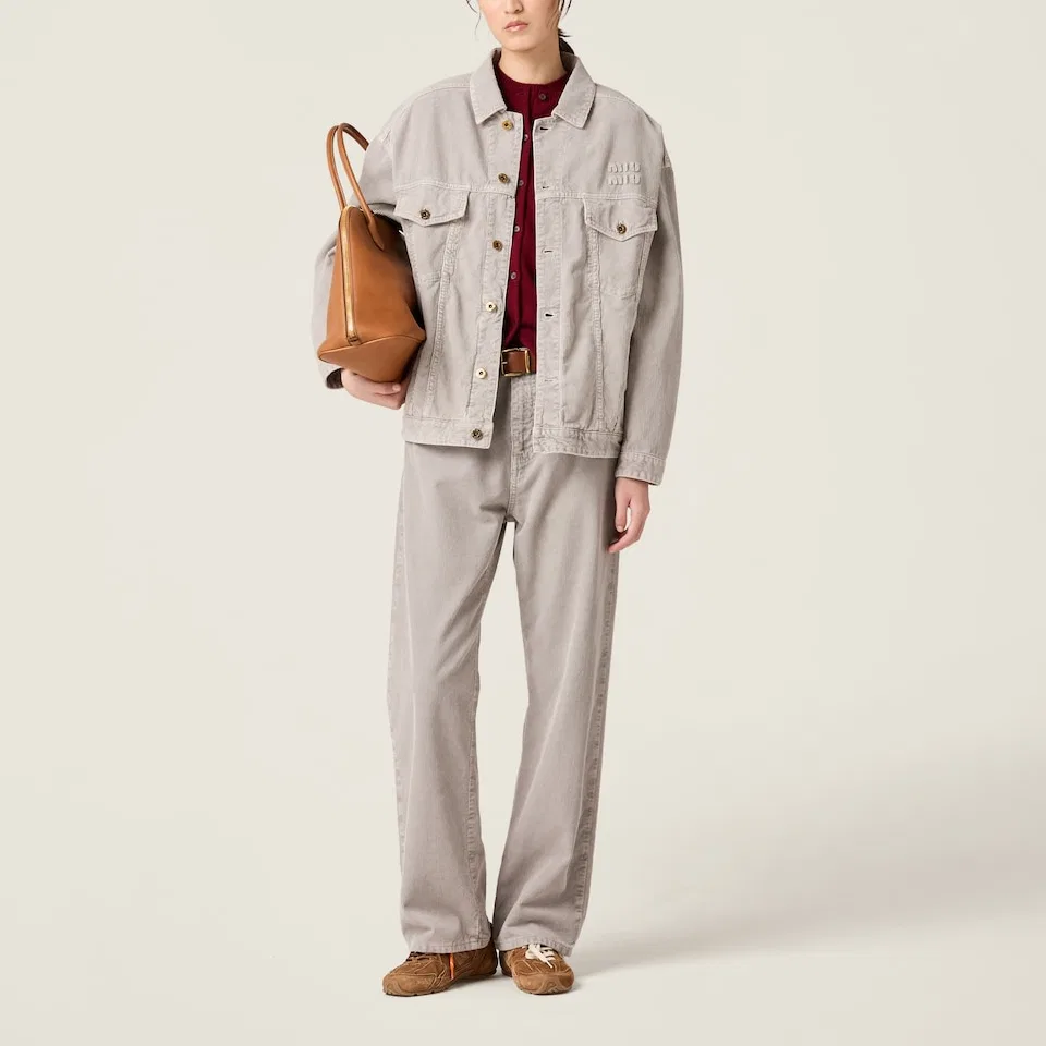 Женские брюки из вельвета с вышивкой логотипа Casual Pants MIU MIU, Light Umber — фото 3