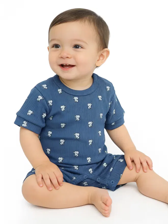 Боди-комбинезон с принтом из рубчатого хлопка с короткими рукавами Babies Basic, синий