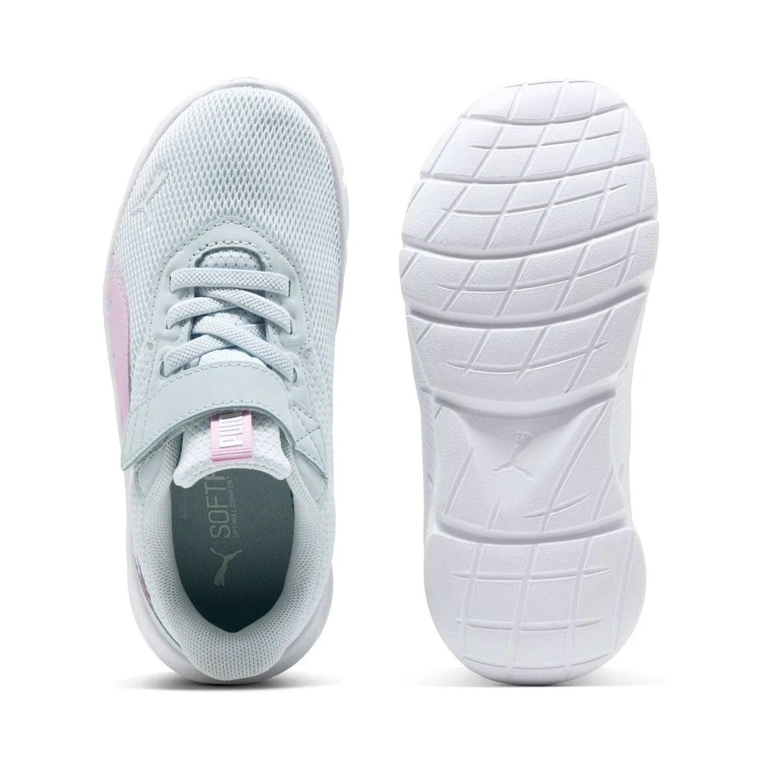 Детские кроссовки для мальчиков с эластичными шнурками PUMA FlexFocus Modern, Aqua Glow Mauve White Blue Pink — фото 4