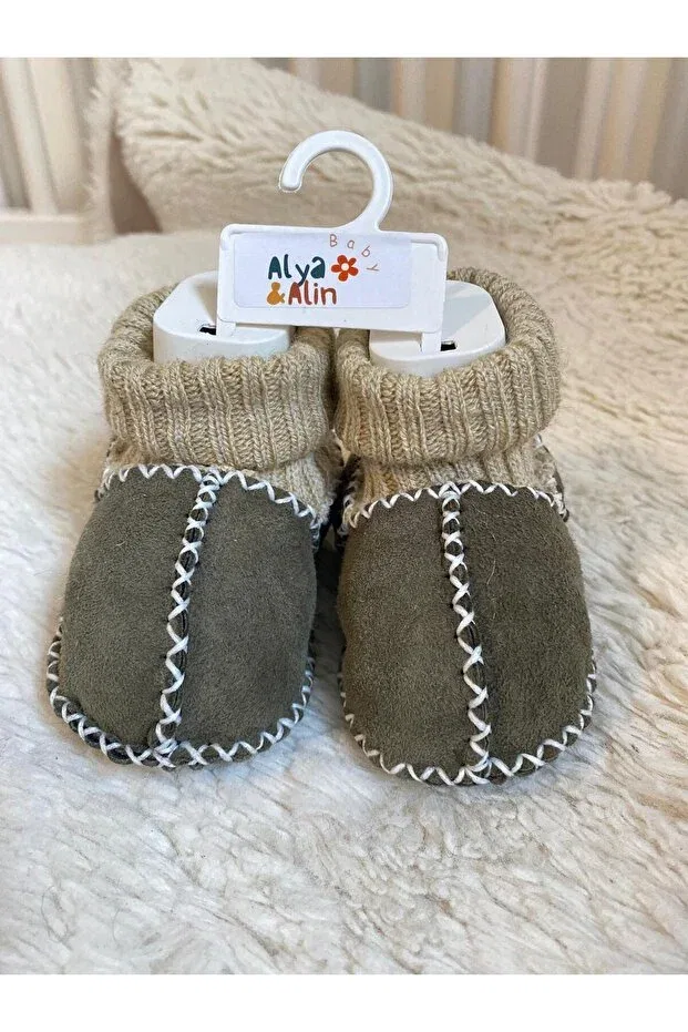 Детские ботиночки для новорожденных из натуральной кожи Basics Alya&Alin Baby, Green