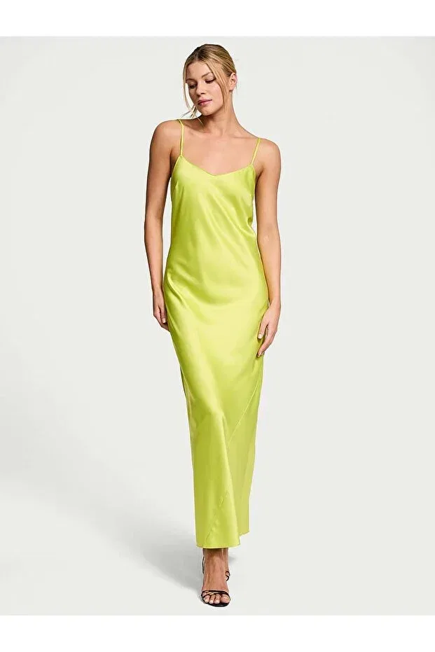 Женская ночная рубашка с принтом сатиновая Victoria'S Secret, Light Yellow